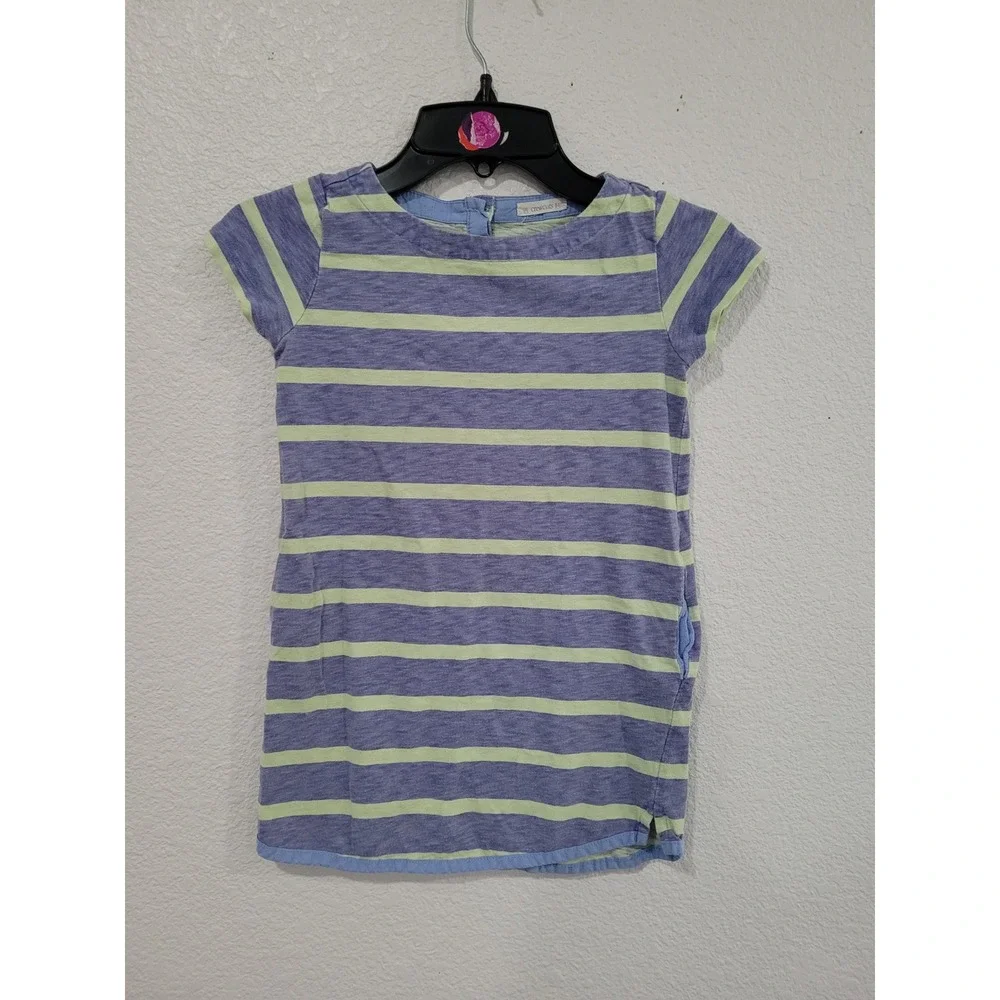 Crewcuts Girls Blue Lime Green Striped Cotton Pocket Shift Dress Size 4/5‎ #10